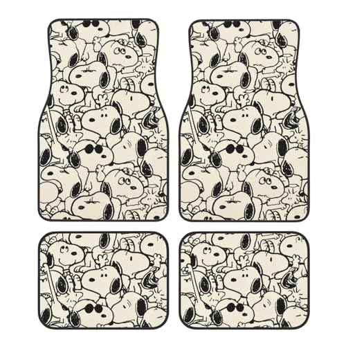 スヌーピー 【4点セット】車 フロアマット カーマット カーペット 4パック 滑り止め 軽/普通車/Suv/バン/トラック 防水 ズレ防止加工 丸洗いok 汚れ防止 キャラクター かわいい