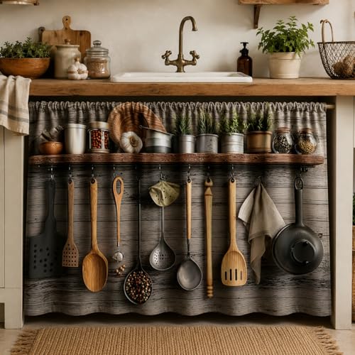 Image of Barebeauty Premium Printed Kitchen Sink Curtain | Kitchen Under Sink Curtain | Decorative Cabinet Cover | Washable & Dustproof | Modern Curtain (1, Design-13)