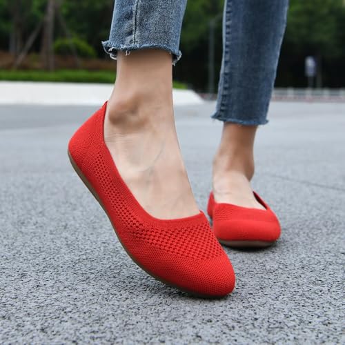 Image of Puxowe Women's Ballet Flats Breathable Knit Slip On Comfortable Round Toe Walking Shoes with Arch Support Insole for Work