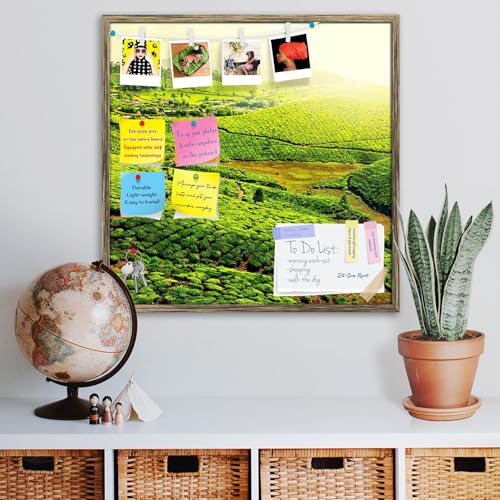 Image of ArtzFolio Tea Plantations, Munnar, Kerala | Bulletin Board Notice Pin Board | Vision Soft Board Combo with Thumb Push Pins & Sticky Notes | Antique Golden Frame | 20 x 20 inch (51 x 51 cms)