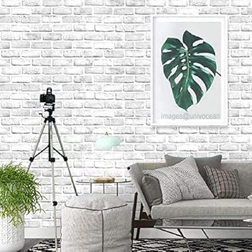 Univocean 3D Wallpaper, White Bricks Pattern Self-Adhesive Wall Sticker Wall Decals for Home Decor (200 x 45 cm, Multi-Color)