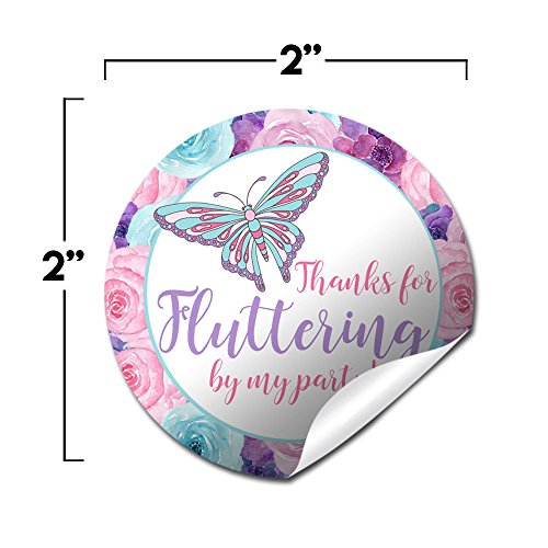 Floral Watercolor Butterfly Thank You Sticker Labels, 40 2" Party Circle Stickers By Amandacreation, Great For Party Favors, Envelope Seals & Goodie Bags #TOP2