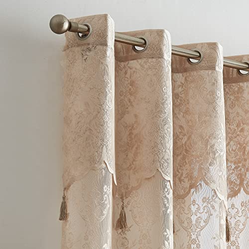 Warm Home Designs Semi Sheer 102" X 84" Lace Golden Linen Curtains For Patio Doors With Attached Valance & Tassels. Patio Door Curtain For Sliding Door Or Extra Wide Curtain Panels. L Linen Patio 84” #TOP4