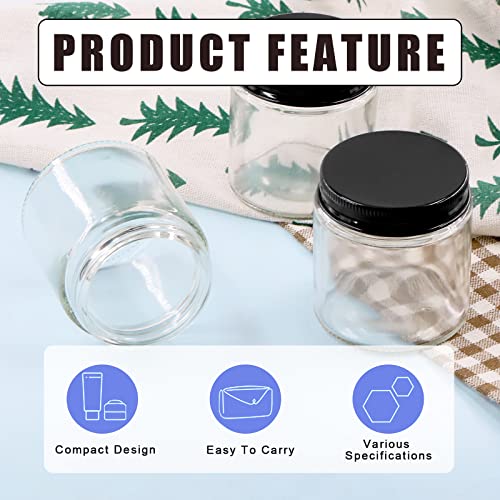 Glarks 12 Pack 4oz Glass Jars with Lids, Round Clear Glass Jars with Inner Liner and Black Lids for Storing Creams, Beauty Products, Cosmetic and Ointments4