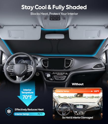 Image of Wigoo for Chrysler Pacifica Windshield Sunshade [OEM Design, 100% Sun Blockage] Foldable Heat Insulation Sun Shade with Storage Bag, for Chrysler Pacifica (2017-2026), Silver Coating