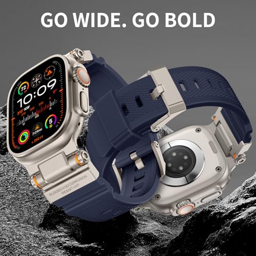 Image of FOAMUNOC Rugged Band Compatible with Apple Watch Ultra 3 /2 /1 Band 49mm /46mm /45mm /44mm /42mm, Metal Connector with Strap for iWatch Ultra Series 11 /10 /9 /8 /7 /6 /SE3 /SE2 /SE /5 /4 /3 /2 /1, Navy Blue /Titanium