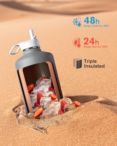 Image of Coolflask 128 oz Gallon Water Bottle Insulated with Straw & 3 Leakproof Lid