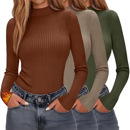 Amazon.com: Evervibe 3 Pack Women's Mock Neck Thermal Tops Long