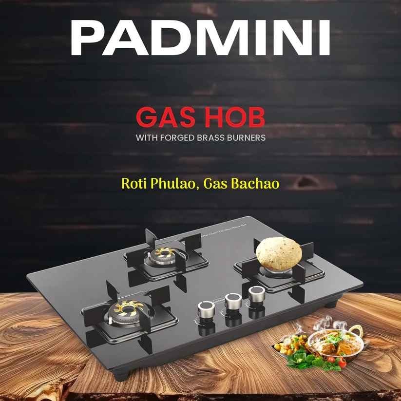 Padmini Indian Burner Auto Ignition 3 Burner Glass Built in Glass Gas Hob Black ISI Certified (304 GL IB HF) - Image 3