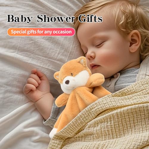 Image of Baby Fox Security Blanket, Soft Loveys for Babies | Lovey for Newborn Boys and Girls, Gender Neutral Security Blanket with Fox Stuffed Animal, Baby Snuggle Toy