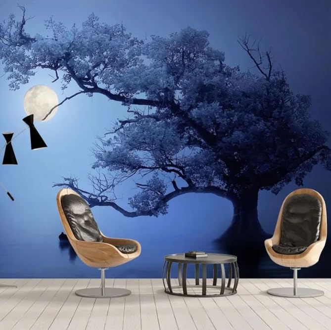 Papier peint photo 3D effet profondeur paysage de nuit lune salon