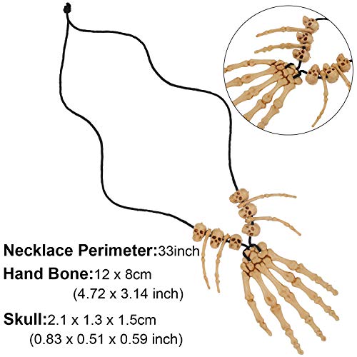 Hicarer 4 Pieces Halloween Skull Skeleton Hand Bone Necklace Skull Pendant Necklace Skeleton Head Hand Bone Charm Cosplay Fancy Party Halloween Jewelry Costume Fancy Dress for Women Men3