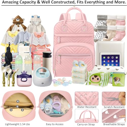 Image of Tenot Diaper Bag Backpack Tote for Women Large Capacity, Baby Bag with Insulated Pockets Multifunctional Diaper Bags For Baby Girl Boy Waterproof Baby Bags For Boys Girls Maternity Bag Baby Pink