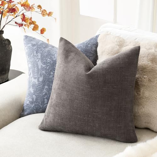 Image of Foindtower Pack of 2 Soft Textured Throw Decorative Pillow Covers Square Accent Solid Cushion Cover Cozy Farmhouse Pillow Case with Zipper for Couch Sofa Bedroom Living Room 16x16 Inch, Charcoal