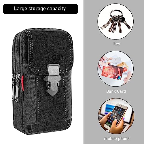 Gürteltasche Herren Multifunktionale Gürtel Handytasche Große Smartphone Tasche Handygürteltaschen Belt Bag Gürtel mit Karabiner Arbeit Taktische arbeitstasche Tasch für Wandern, Camping (Schwarz)
