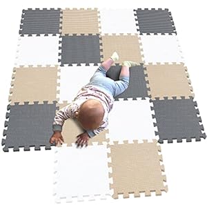 MQIAOHAM kinderen puzzel mat speelmat pleinen speelkleed tegels babymatten voor vloer puzzel mat zachte speelmatten meisje speelmat tapijt in elkaar grijpende Wit Beige Grijs 101110112
