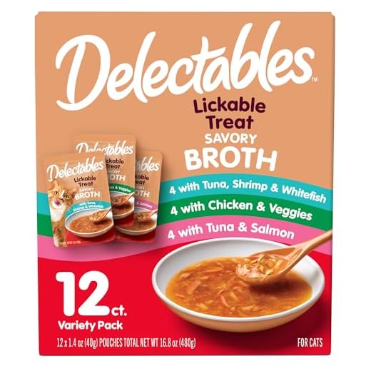 Delectables Lickable Treat Savory Broth Wet Cat Treat Variety Pack, Food Toppe, Hydrating, Grain-Free, No Fillers, No By-Products, No Added Preservatives, 1.4oz Pouch, 12ct