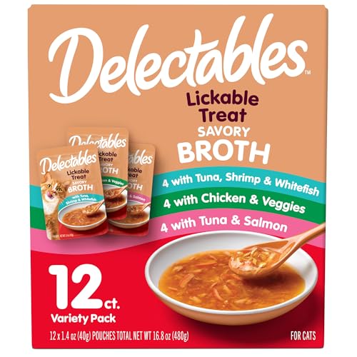 Delectables Savory Broths Lickable Wet Cat Treat Variety Pack, 12Count(Pack of 1)