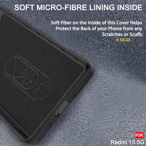 Image of TheGiftKart Liquid Silicon Back Cover Case for Mi Redmi 15 5G | ShockProof Military Grade Protection | Micro-Fibre Cloth On Inner Side | Built-in Anti-Slip Grip Back Cover for Redmi 15 5G (TPU, Black)