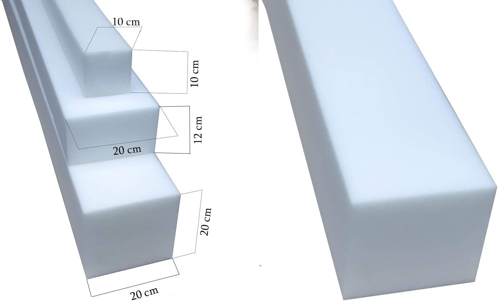 All4All Matratzenverlängerung – Zusatzmatratze - Schaumstoff zuschnitt - Matratzenkeil - Bett Lückenfüller - Matratzenausgleich – Matratzenverbinder - Matratzenverbreiterung - 10x10cm - RG25/44(120)