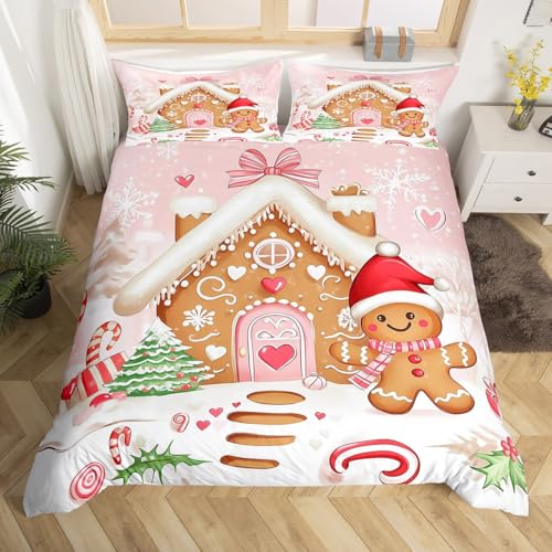Homewish Lebkuchenhaus 135x200 Bettbezug,Rosa Weihnachtsbaum...