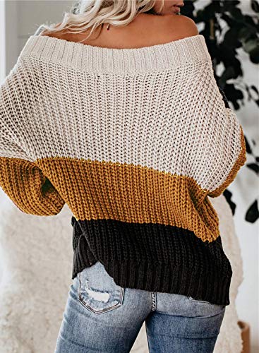 Image of VIMPUNEC Womens Off Shoulder Color Block Sweater Oversized Pullover Top