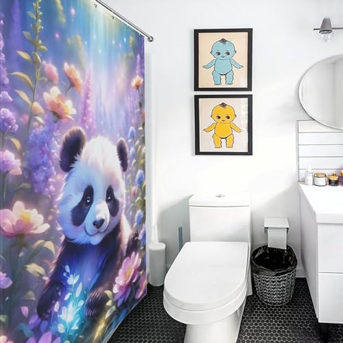 Rideau de douche panda imperméable en polyester anti-moisissure lavable - 3