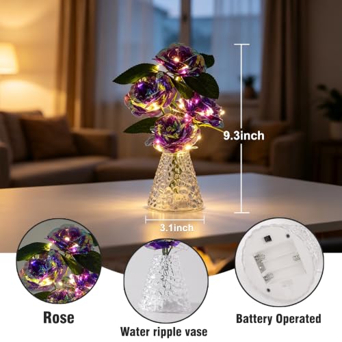 Image of Purple Rose Flower Lamp Ninght Light DecorGift for Women
