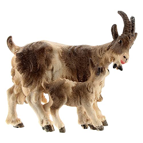  Holyart Capra con Capretta Legno Dipinto presepe Val Gardena Rainell 11 cm