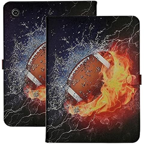 YHB Case for iPad 10.2 inch 9th/ 8th/ 7th Generation 2021/2020/2019 Release, Slim PU Leather Folding Stand Shell Multiple Viewing Angles TPU Protective Cover - American Football with Fire Water Cover
