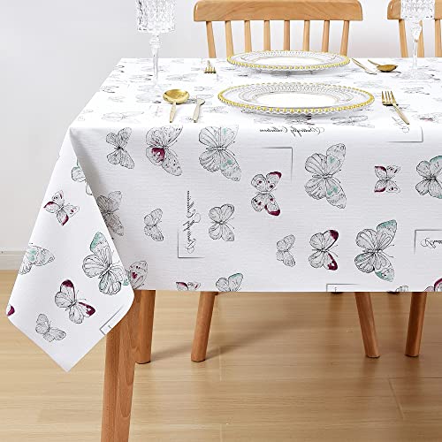 Lohascasa Vinyl Rectangle Tablecloth Spring Vinyl Table Cover Rustic Plastic Waterproof Tablecloths Spillproof Wipeable Pvc Table Cloth Outdoor Camping 54X70 White Butterfly #TOP18