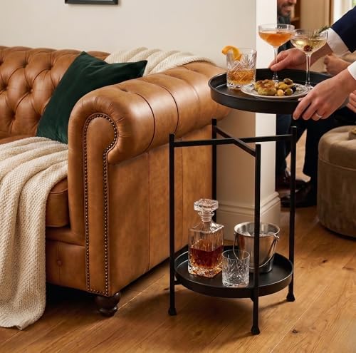 Image of CAR-O-BAR Multipurpose Folding Bar Stool with Detatchable Serving Trays | Side Table with 2 Black Trays for Bar, Coffee, Home and Office | Multipurpose Retro Bar Corner for Home