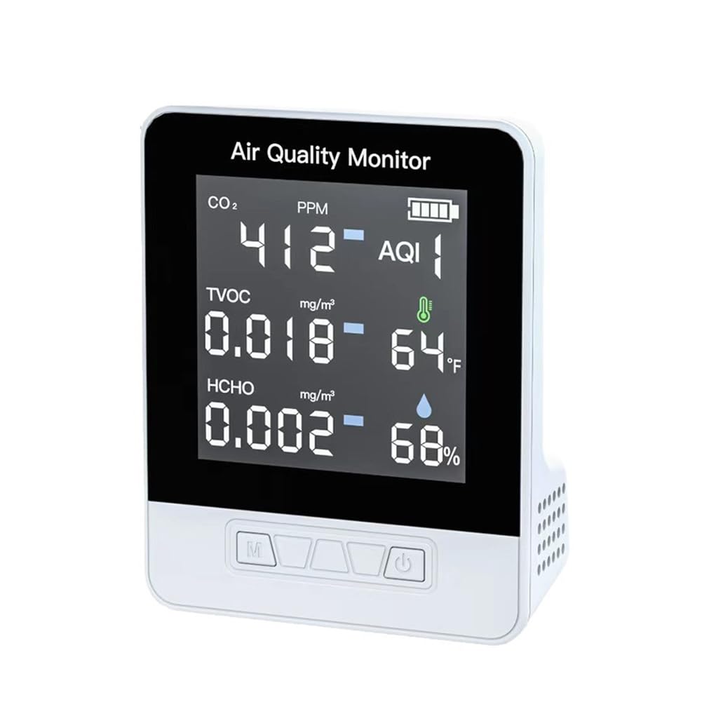 Jnchdghwa CO2 Meter 6-in-1 Digital Temperature and Humidity Tester Carbon Dioxide Detector TVOC HCHO A