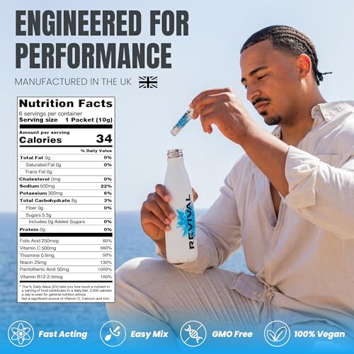 Revival Rapid Rehydration Sachets Electrolytes Powder High Strength Vitamin C, B1, B3, B5, B12 Supplement Sachet Energy Drink, Effervescent Electrolyte Hydration Tablets 6 Pack Cherry Flavours - Image 6
