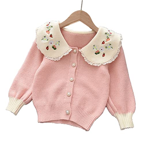 Kids Toddler Baby Girls Patchwork Flowers Spring Winter Long Sleeve Button Knit Sweater Girls Pullover (Pink, 5-6 Years) #TOP16