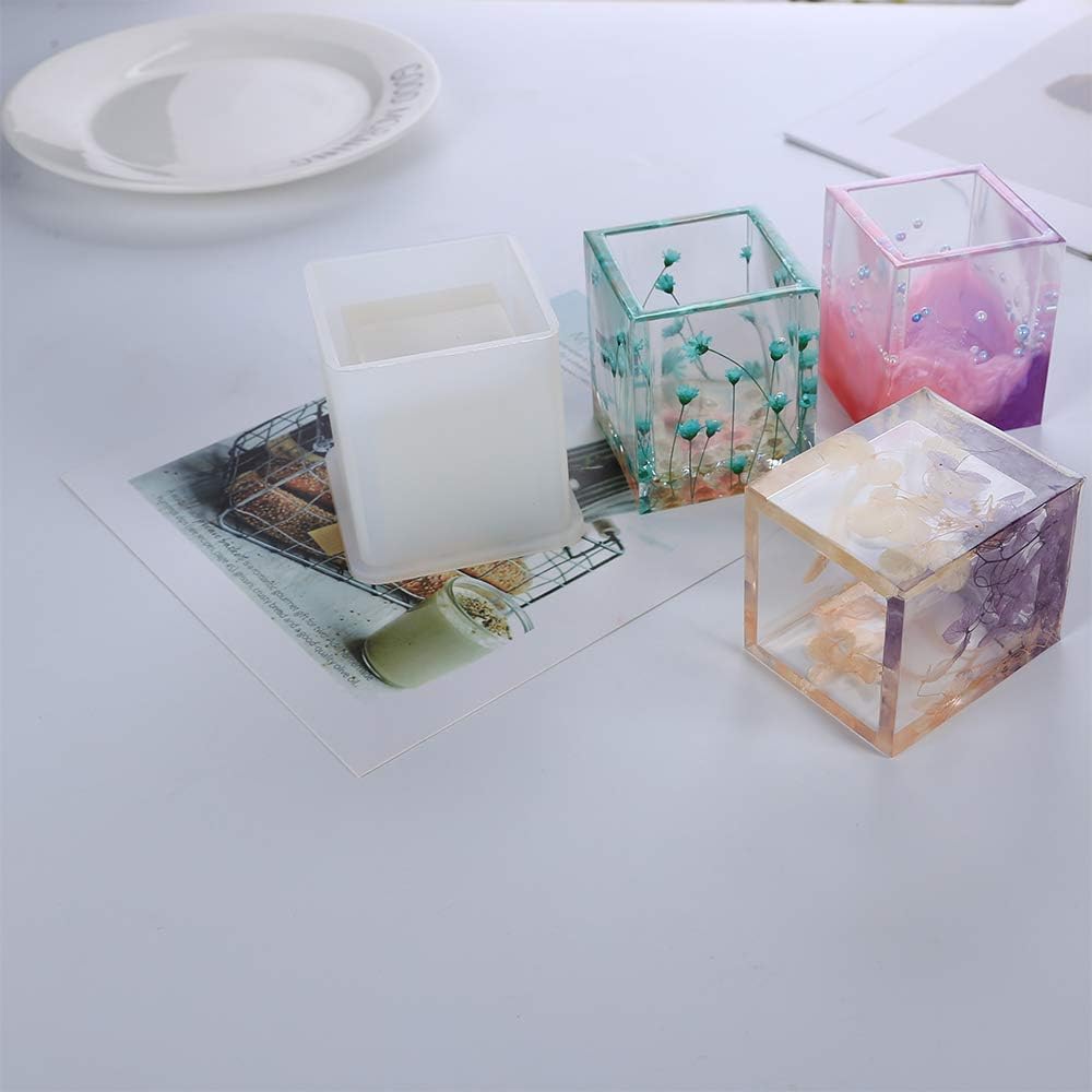 2 Pack Small DIY Square Resin Plant Mold, Cube and Cylinder Silicone Molds, DIY Flower Pot Molds, planter pot mold, pen holder molds