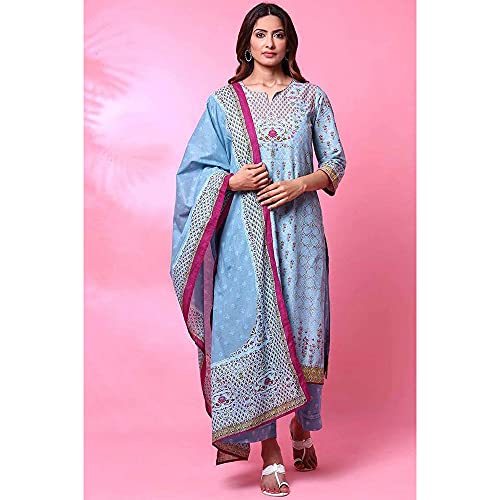 Image of BIBA Women Cotton Straight Printed Suit Set