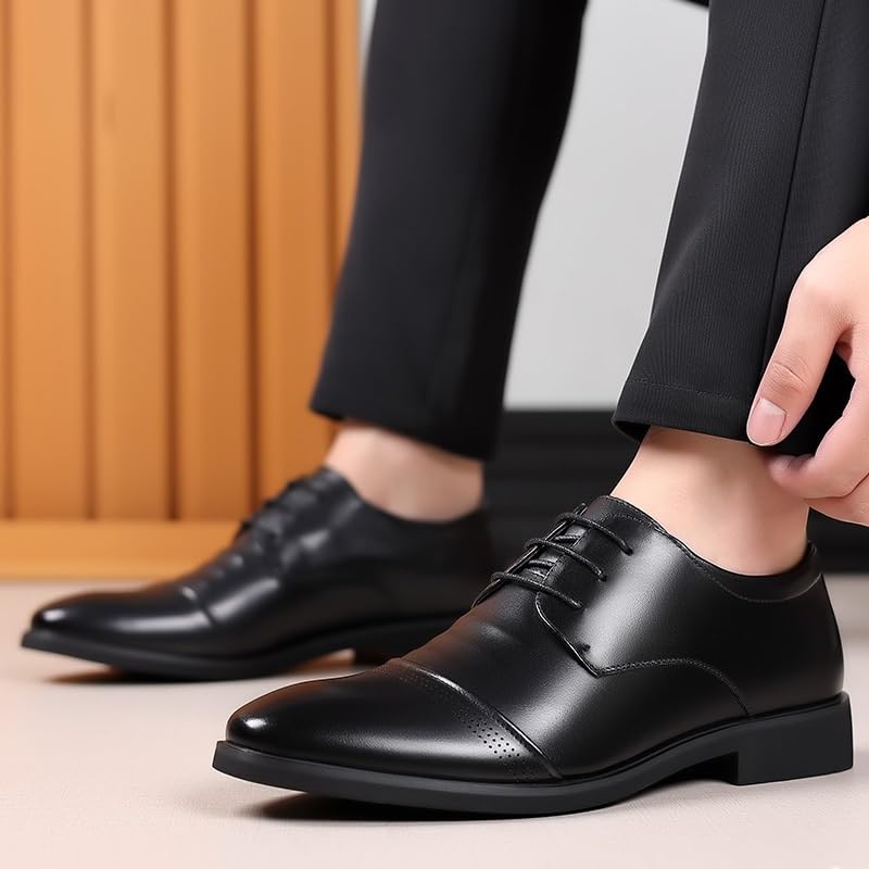 Formal Shoes for Men Leather Slip Resistant Block Heel Anti-Slip Rubber Sole Outdoor Tuxedo Plain Toe Classic Lace Up2