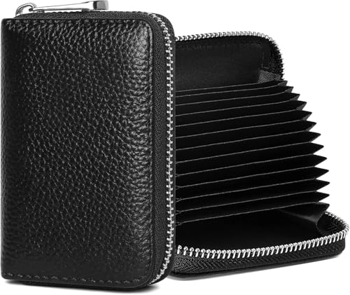 Image of MINI2BUY Luxurious Unisex Pocket Card Holder Design 25-30 Business Card Upto 15 Debit Credit Card Pu Leather 9.5 X 6.5 x 1.2 cm Size RFID Blocking Corporate Gift for Employee (Zipper-Black)