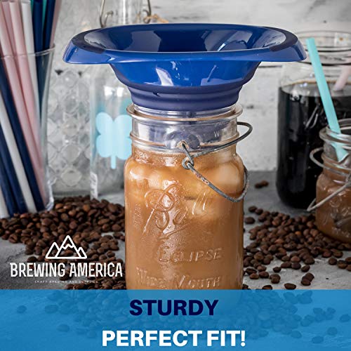 Kitchen Canning Funnel – Collapsible Silicone Food Funnel For Wide Mouth And Regular Mason Jars – Flexible Use For Coffee, Liquid, Jam, Cooking, Baking, Crafts - Blue #TOP2