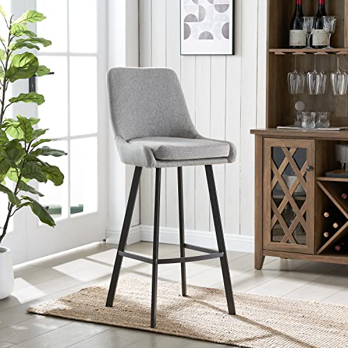 Image of Leick Home 10145-BLGL Upholstered Back Bar Stool Height with Steel Base, Set of 2, for Elevated Kitchen Counters, High Top Tables, and Bars, Gray /Black