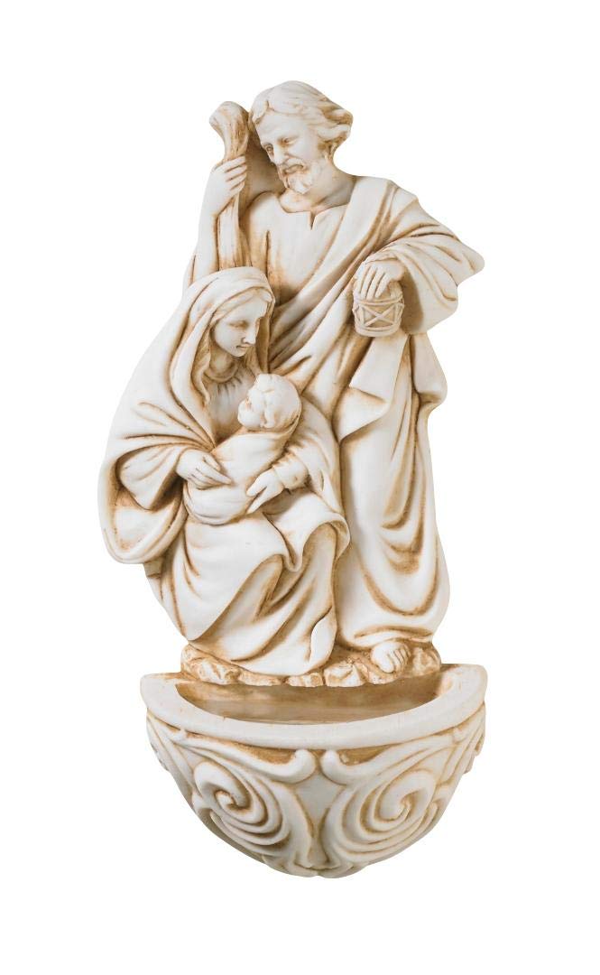 Resin Holy Family Saint Joseph Mary and Infant Christ Water Font, 6 1/2 Inch by AT001