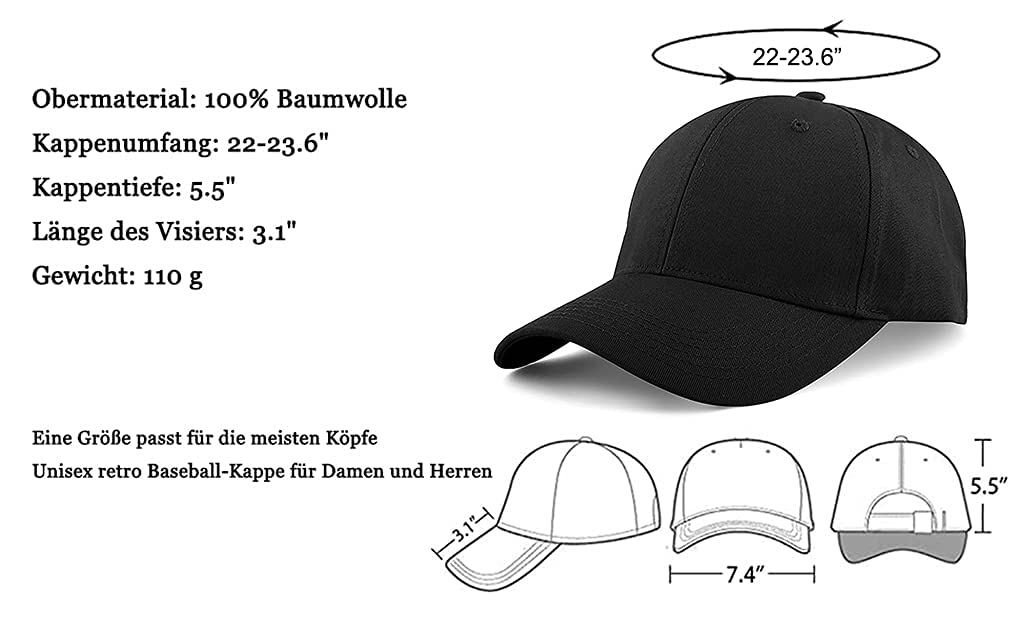 Baseball Cap für Herren und Damen, Unisex Kappe Verstellbar Reine Farbe Baseboard Baseballkappe Mütze