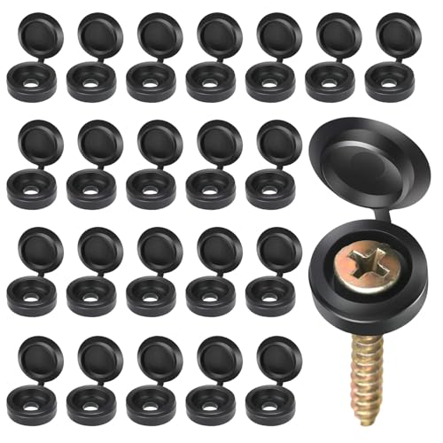 RXKFIGX 200 PCS Black Plastic Screw Cap Screw Covers Folding Screw Cover Plastic Screw Caps Snap Caps Washer Covers Flip Tops for Covering Screw Protection Cabinets Furniture Shelf