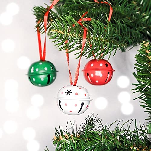 set of 6 Red/White/Green Tin Jingle Bells hanging decorations by Gisela Graham