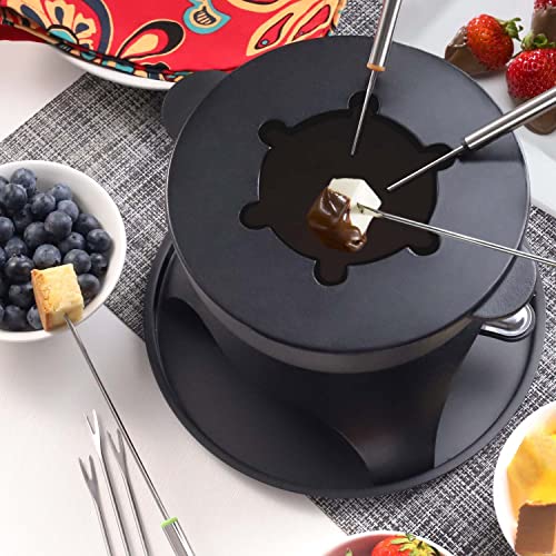 Artestia 11-Piece Cast Iron Fondue Set With Adjustable Burner 6 Colored Forks, 5-Cup Black Cheese Fondue Pot, Perfect For Chocolate, Caramel, Meat, 4-6 Person #TOP1