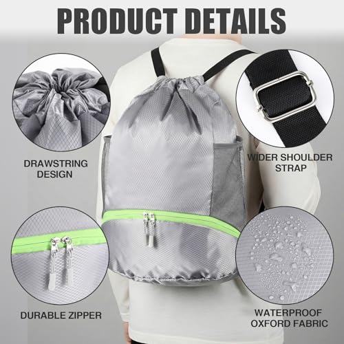 Image of 6 Pcs 6 Pcs Gym Drawstring Backpack Bulk for Men, Grey, Navy Blue | Drawstring Closure, with Shoe Compartment, Wet Proof Pocket, Lightweight, Durable Build, Gym Practice & Game-day Ready