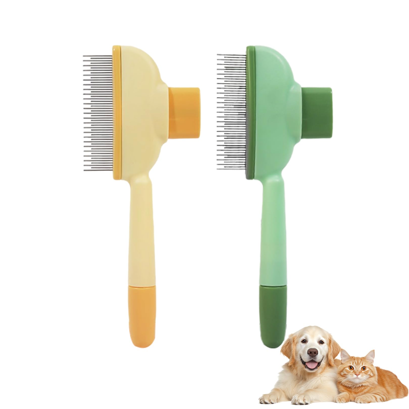 2 Pcs Flea Comb for Dogs,Pet Brush Cleaning Hair Brushs Grooming Shampoo Hairs Removal Brushes Fur Heating Cat Dog Self-Cleaning Pets Combs Reusable Animal Bath Handle Yellow Green,for Short Long Goom