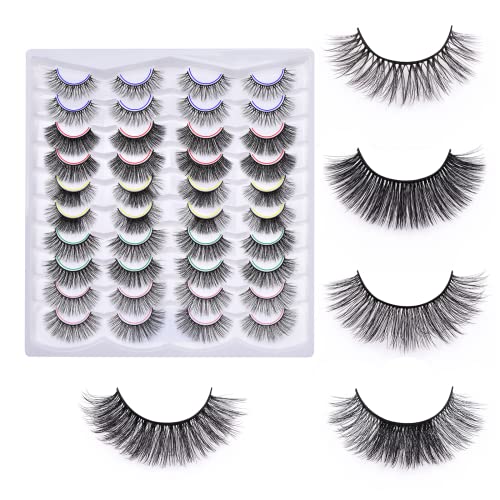 20 Pairs 6D False Eyelashes Set Natural Look , 5 Style Fluffy Faux Mink Lashes pack, Bulk Wispy Fake Cat-Eye Look Lashes Extension Kit for Daily