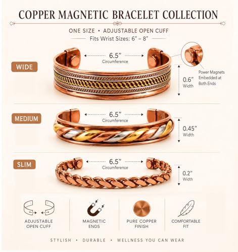 Image of Touchstone copper bracelets | gift for men women |adjustable 100% pure solid real magnetic jewelry | handmade bracelet set combo | rope braided tibetan bangles.